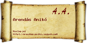 Arendás Anikó névjegykártya